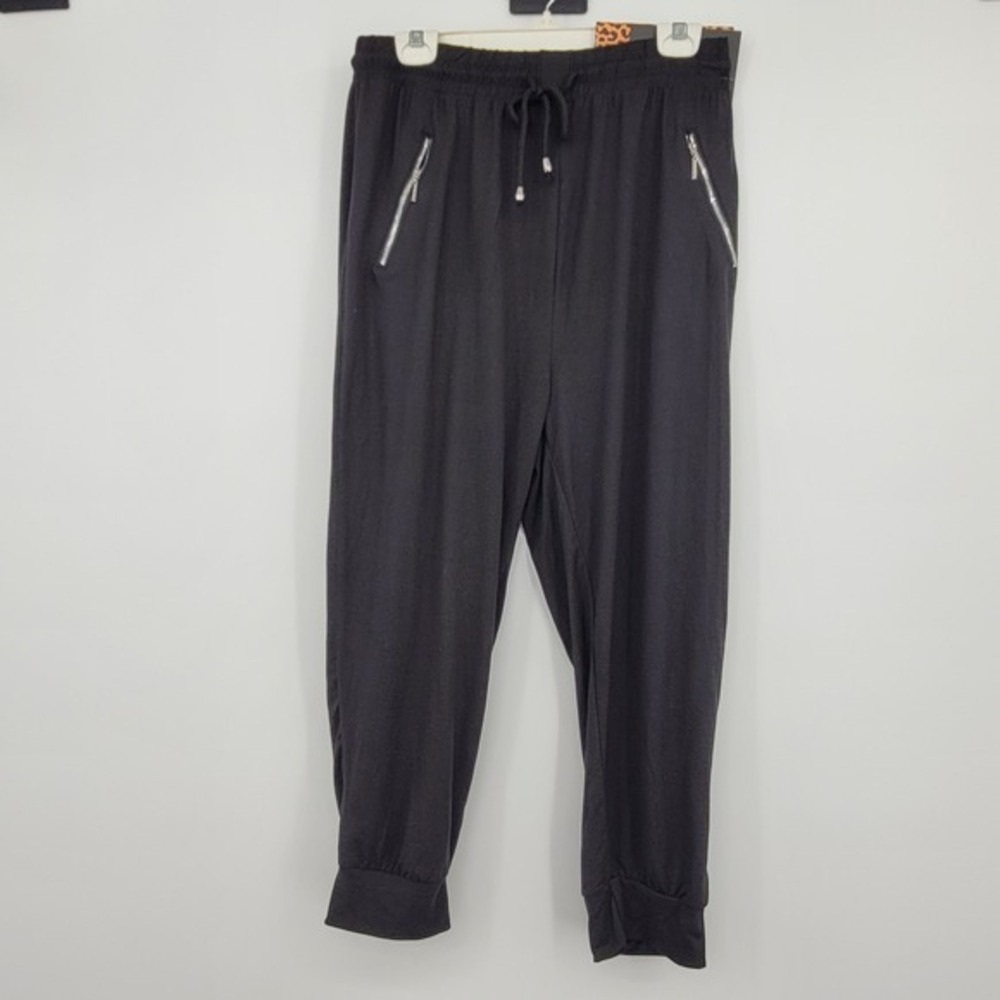 Women's Plus Bae City Blk Joggers Zip Pockets Sz 1X Goth Biker Moto Athletic Y2K - Picture 1 of 9